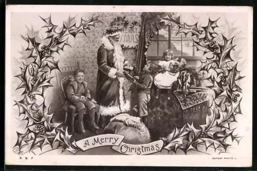 AK Weihnachtsmann verteilt Geschenke an drei Kinder