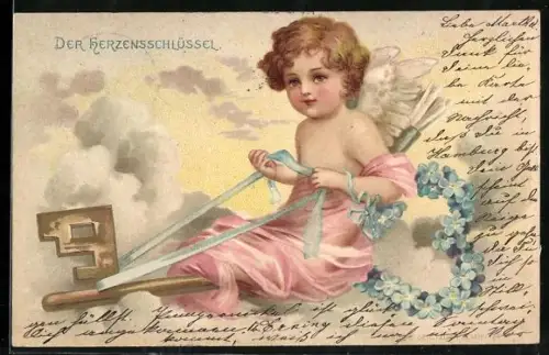 AK Amor sitzt mit Schlüssel auf einer Wolke