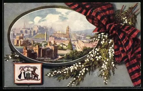 Künstler-AK Edinburgh, View from the Nelson-Monument, Wappen