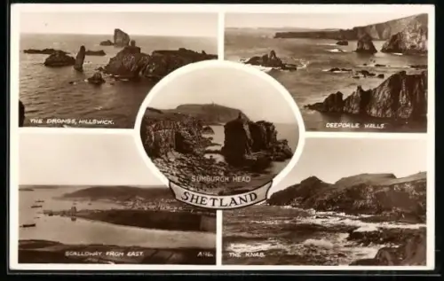 AK Scalloway /Shetland, Scalloway from East, Sumburgh Head, Deepdale Walls