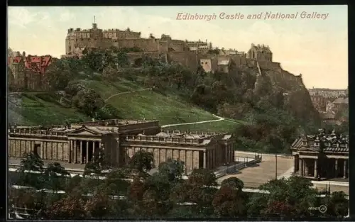 AK Edinburgh, Castle and National Gallery, Panorama