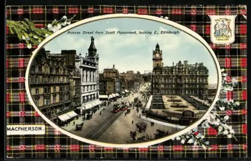 AK Edinburgh, Princes Street from Scott Monumnet, looking E., Tartan Macpherson