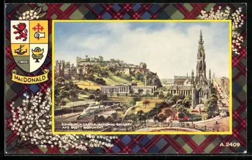AK Edinburgh, Castle, National Gallery and Scott Monument, Tartan Mac Donald