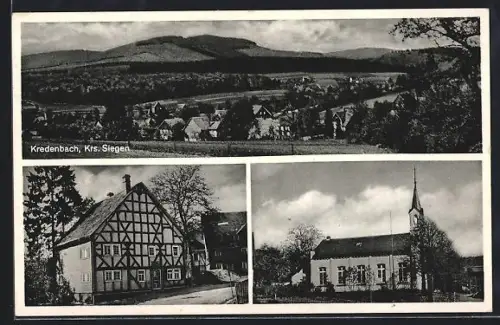 AK Kredenbach /Krs. Siegen, Kaufhaus Ewald Stein, Kirche, Teilansicht