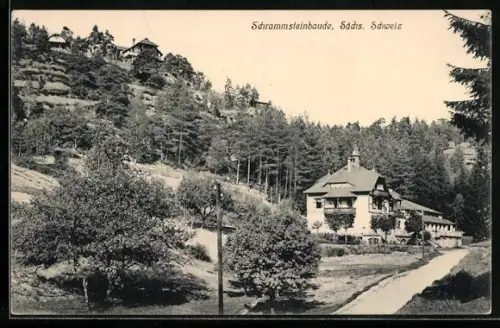 AK Bad Schandau, Gasthaus Schrammsteinbaude, Waldlandschaft