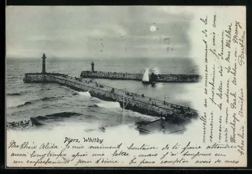 Mondschein-AK Whitby, Piers