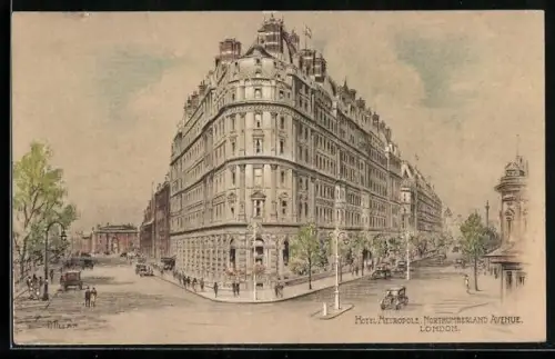 Künstler-AK London, Hotel Metropole, Northumberland Avenue