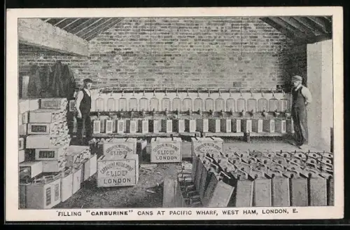 AK West Ham, Filling Carburine cans at pacific wharf