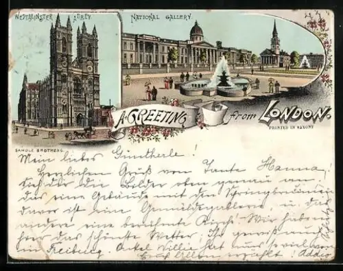 Lithographie London, Westminster Abbey and the national gallery