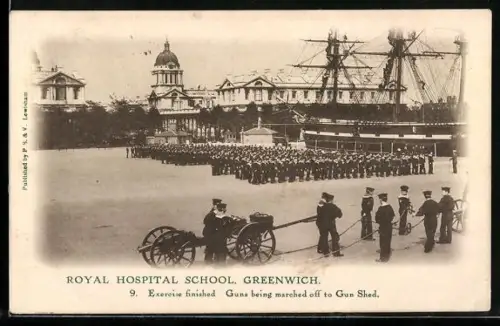 AK Greenwich, Royal Hospital School, Exercise finished Guns being marched off to Gun Shed