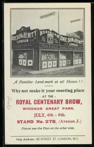 AK London, Advertisement for the Dayson & Hewitt London, 22 Dorset St.