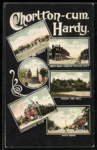 AK Chorlton-cum-Hardy, Conservative Club, Hough End Hall, Main Road looking towards Station