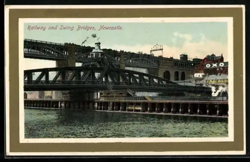 AK Newcastle, Railway and Swing Bridges, Strassenbahn-Brücke