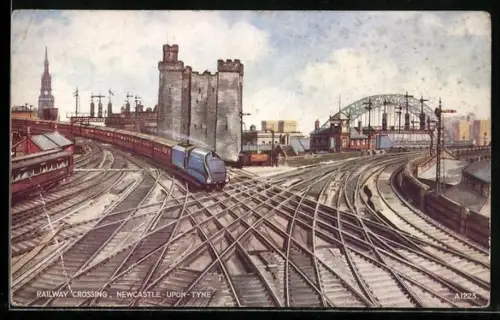 Künstler-AK Newcastle-upon-Tyne, Railway Crossing