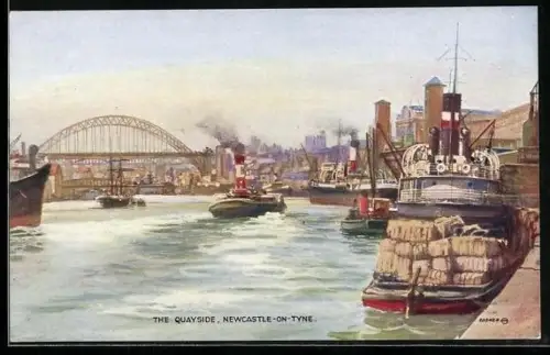Künstler-AK Newcastle-on-Tyne, The Quayside