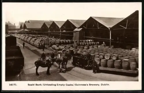 AK Dublin, Guinness`s Brewery, Scald Bank, workers unloading empty casks