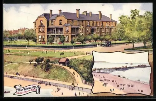 Künstler-AK Clacton-on-Sea, The Waverley, Beach