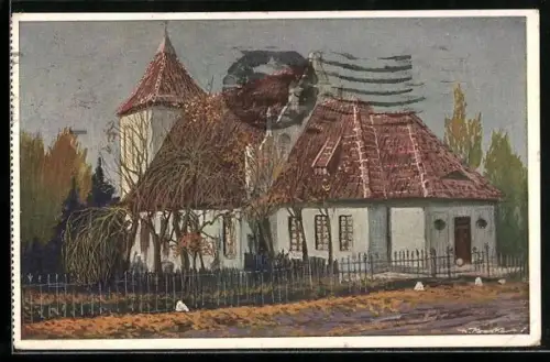 Künstler-AK Wildenau Kr. Neidenburg, Pfarrkirche Narzym