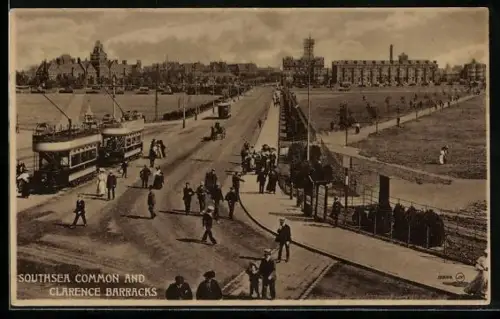 AK Portsmouth, Southsea Common and Clarence Barracks, Strassenbahn