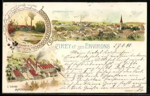 Lithographie Cirey, Panorama et l`usine Mazerano