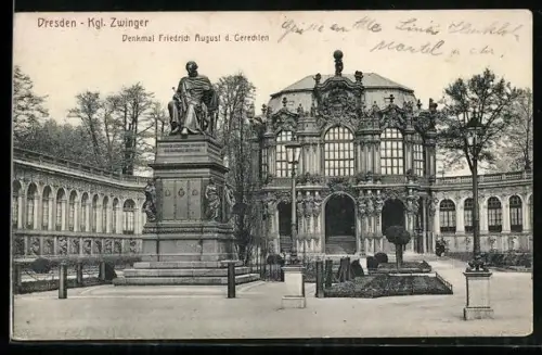 AK Dresden, Kgl. Zwinger, Denkmal Friedrich August d. Gerechten
