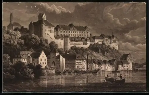 AK Meersburg am Bodensee, Schloss, Altstadt, Hafen
