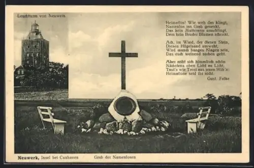 AK Neuwerk bei Cuxhaven, Leuchtturm, Grab der Namenlosen