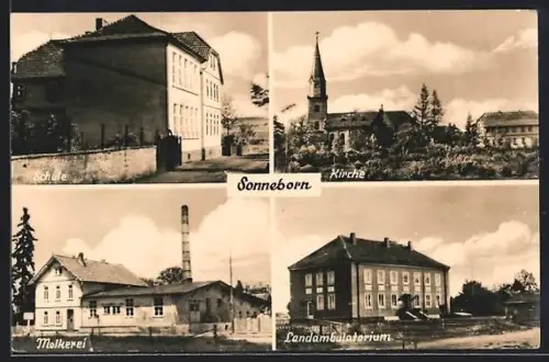 AK Sonneborn, Molkerei, Landambulatorium, Kirche