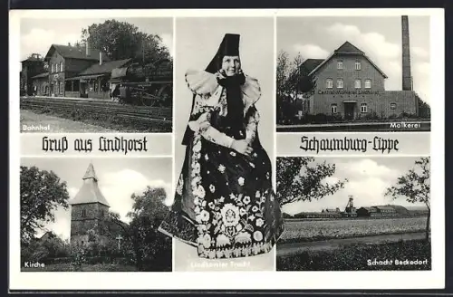 AK Lindhorst / Schaumburg-Lippe, Molkerei, Bahnhof, Kirche