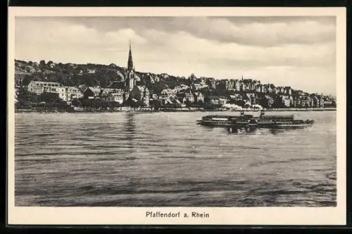 AK Pfaffendorf a. Rhein, Ortsansicht mit Kirche und Rhein