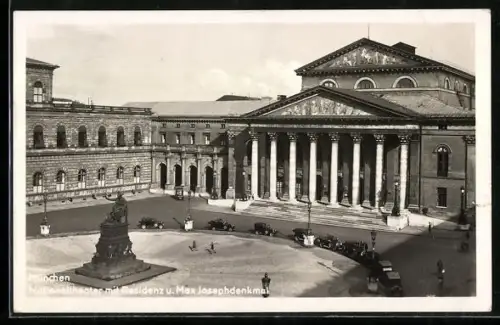 AK München, Nationaltheater mit Residenz und Max Josephdenkmal