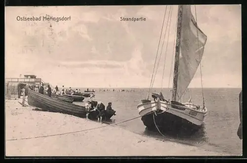 AK Heringsdorf, Strandpartie, Boote am Ufer