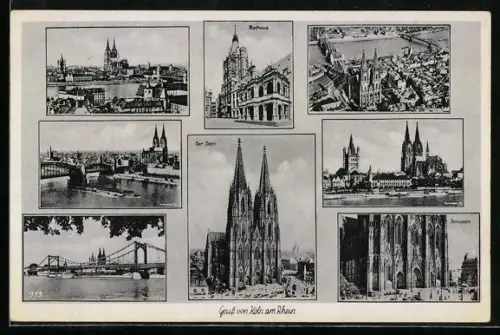 AK Köln am Rhein, Dom, Rathaus, Hohenzollernbrücke