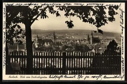 AK Ansbach, Blick vom Dechselsgarten auf Stadt und Kirchen