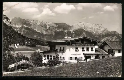 AK Au bei Berchtesgaden, Grenz-Gasthaus Neuhäusl, Inh. Franz Hölzl, Alpenpanorama