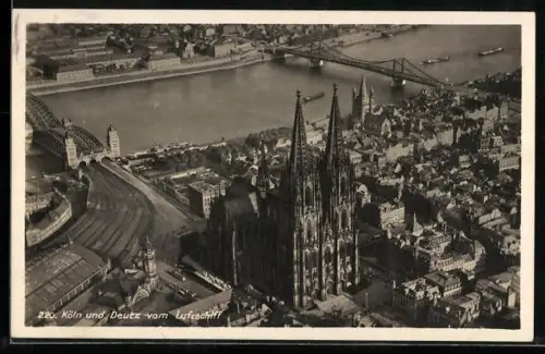 AK Köln, Dom, Hohenzollernbrücke, Deutz, Luftaufnahme