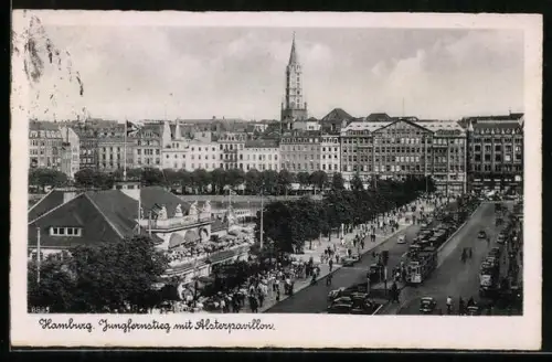 AK Hamburg-Neustadt, Jungfernstieg mit Alsterpavillon