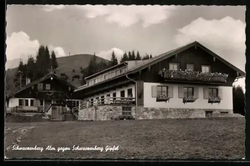 AK Elbach über Miesbach, Schwarzenberg Alm gegen Schwarzenberg Gipfel
