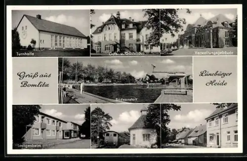 AK Bomlitz /Lüneburger Heide, Guts- u. Gästehaus, Badeanstalt, Turnhalle, Verwaltungsgebäude