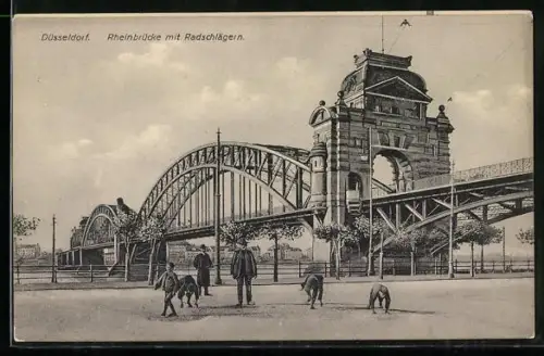 AK Düsseldorf, Rheinbrücke mit Radschlägern
