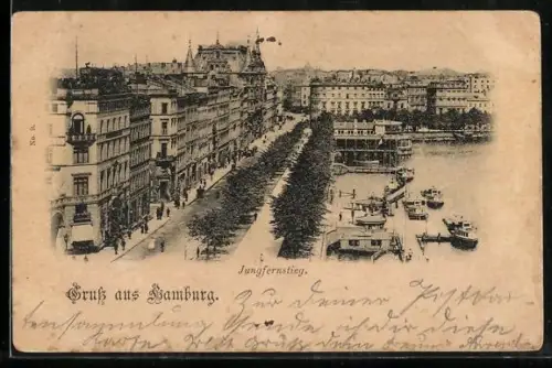 AK Hamburg-Neustadt, Jungfernstieg mit Hafenpartie