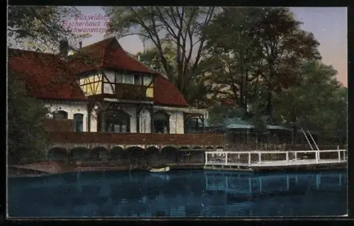 AK Sterkrade, Cafe Fischerhaus mit Schwanenspiegel