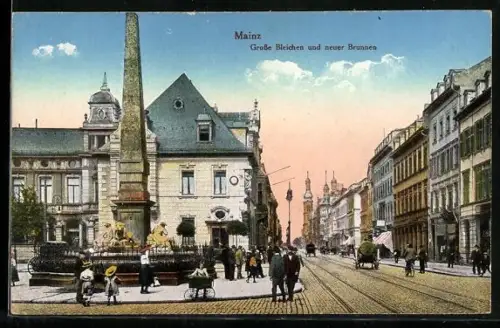 AK Mainz, Strasse Grosse Bleichen und neuer Brunnen