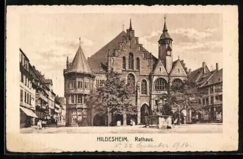 AK Hildesheim, Rathaus mit Brunnen