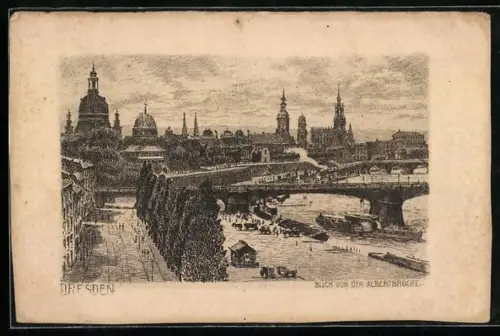 Künstler-AK Dresden, Blick von der Albertbrücke