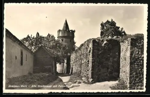 AK Gransee /Mark, Alte Stadtmauer mit Pulverturm