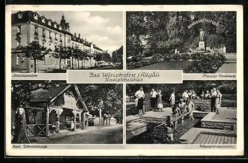 AK Bad Wörishofen /Allgäu, Historische Wandelhalle, Kneippheilbad, Sebastianeum, Kneipp-Denkmal