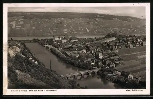 AK Bingen a. Rhein, Blick auf Nahe und Niederwald