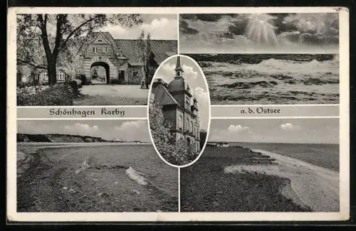 AK Schönhagen Karby a. d. Ostsee, Tor, Strandpartie, Meer