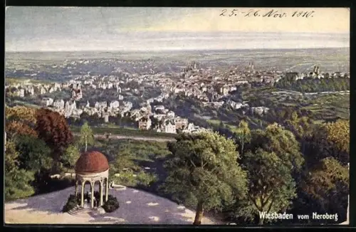 AK Wiesbaden, Teilansicht vom Neroberg aus gesehen